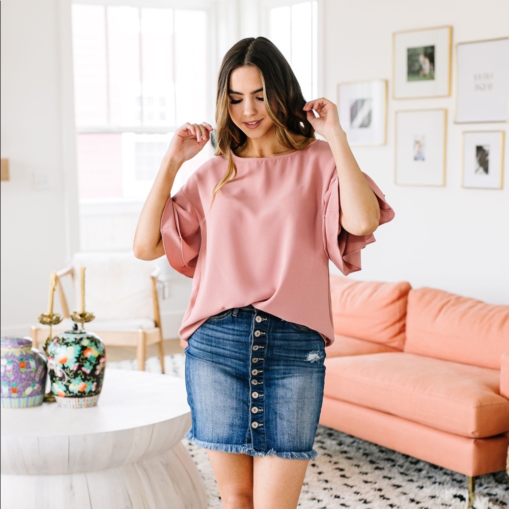 Ruth Ruffled Sleeve Top in Mauve - Picture 5 of 7